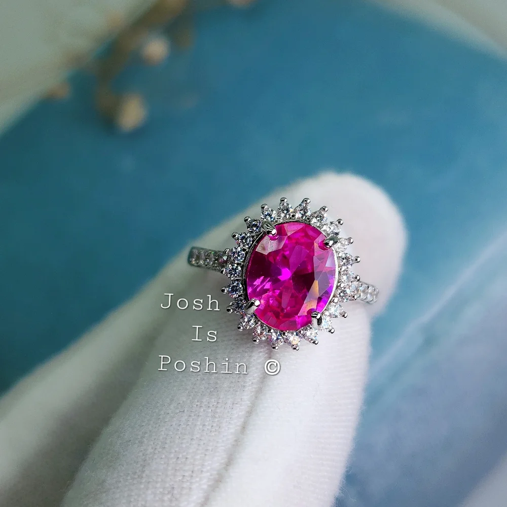 2CT Hot Pink Sapphire Ring In Sterling Silver - Picture 9 of 9